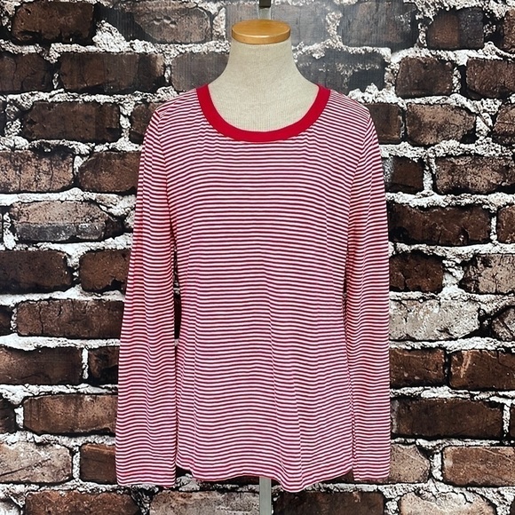 Spendid T-Shirt Long Sleeves Red White Stripes Button Back Size XXL - Picture 1 of 10